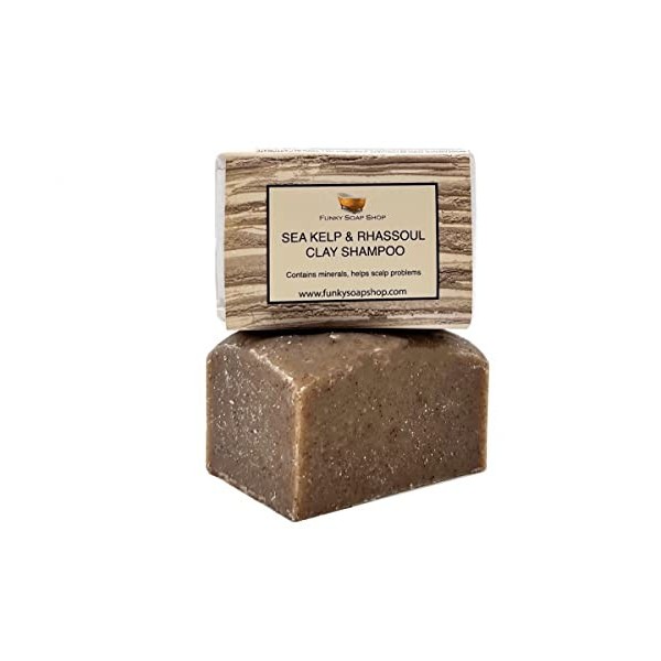 Funky Soap Varech & Rhassoul Argile Shampooing 100% Naturel Artisanal, 1 Barre de 65g