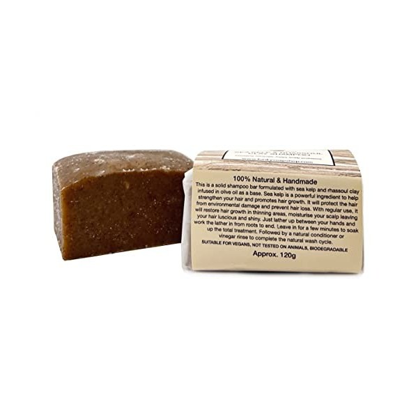 Funky Soap Varech & Rhassoul Argile Shampooing 100% Naturel Artisanal, 1 Barre de 65g