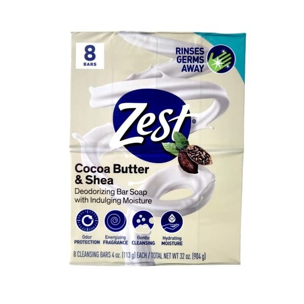 Zest 8-bar de bain Taille Savon, crème au beurre de cacao et de Karité, 113,4 gram lot de 2 