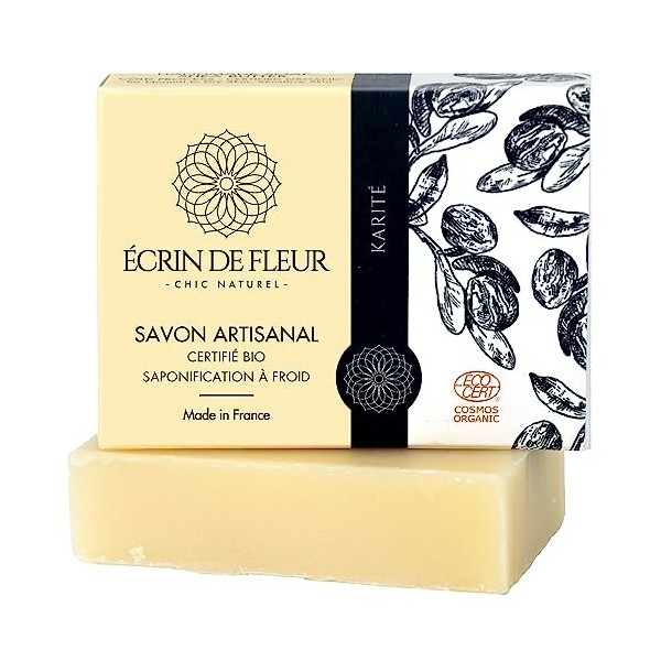 Écrin De Fleur - Savon surgras bio avec 40% de beurre de karité brut et bio, apaisant et hydratant, pour peaux sèches et sens