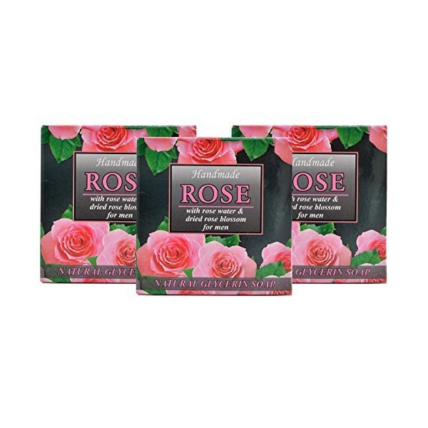 Barres de Savon Naturel Artisanal RoseMen 3x60g, Notes Fraîches, Chyprées et Aquatiques, Savon Glycérine Hydratant et Apaisan