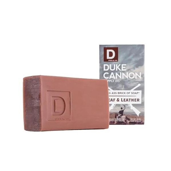 Duke Cannon « Big Brick of Soap Leaf & Leather » - Cuir végétalien - 284 ml - Marron rouge - 1 bar - Sans cruauté envers les 