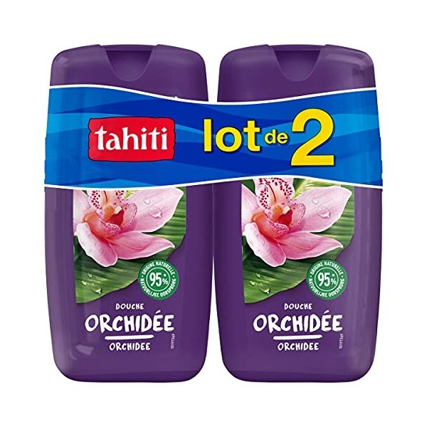 TAHITI - Gel Douche Origines Relaxant Parfum Orchidée dorigine naturelle à 95% et au PH neutre , 250 ml - Lot de 2 flacons