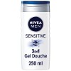 NIVEA MEN Gel Douche Sensitive 3 en 1 1 x 250 ml , gel douche homme pour peau sensible, nettoyant doux pour corps, cheveux e