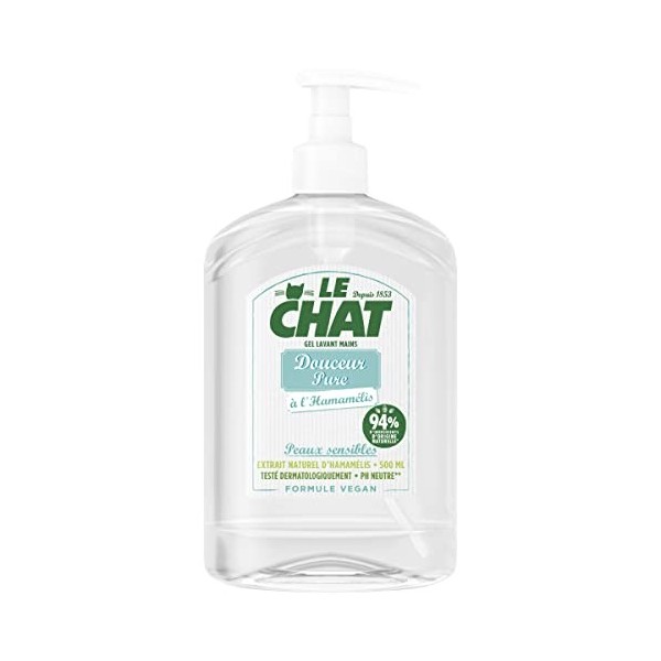 Le Chat - Savon Mains - Gel Lavant - Douceur Pure - A lHamamélis - Peaux sensibles - Testé dermatologiquement - Formule Vega