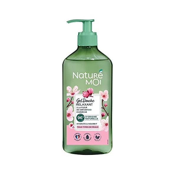 Naturé Moi - Gel Douche Relaxant - Hydrate et Nourrit - Tous Types de Peaux - Fleur de Cerisier Bio - 96% dOrigine Naturelle