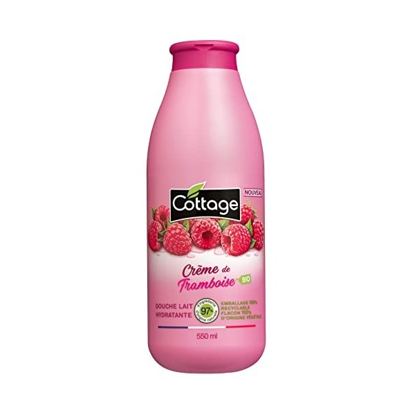 Cottage – Gel Douche Lait Hydratant – Crème de Framboise BIO – 97 % D’Ingrédients D’Origine Naturelle - Flacon 100% dorigine