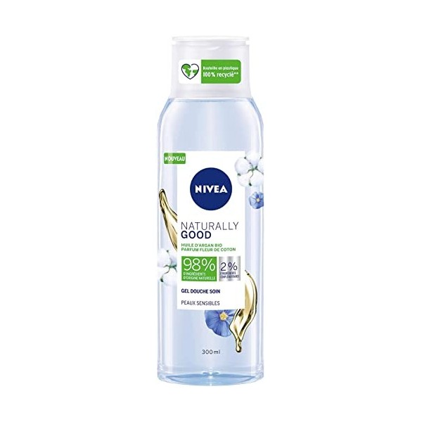 NIVEA NATURALLY GOOD Gel douche Fleur de Coton 1 x 300 ml , soin corps à la formule 99 % biodégradable, soin femme au délica