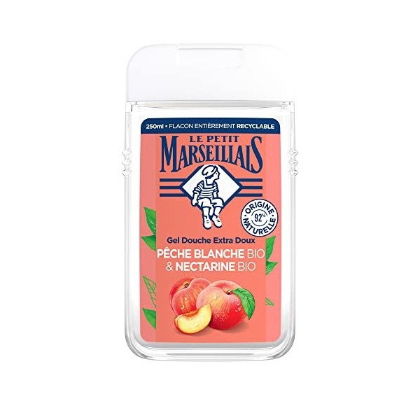 Le Petit Marseillais Gel Douche & Bain Extra Doux, Pêche Blanche Bio & Nectarine Bio, 6x250ml