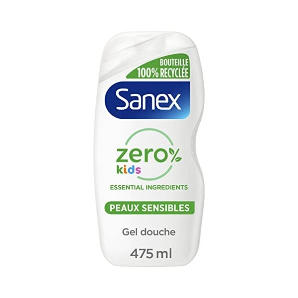 SANEX - Gel douche Zéro % Kids - Gel Douche Enfant - Corps et Cheveux - Biodégradable et Vegan - 475 ml