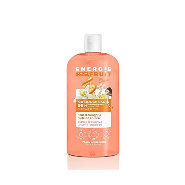 ENERGIE FRUIT | Gel Douche pH Neutre | Fleur dOranger & Huile de Lin BIO | Vegan | 500ml