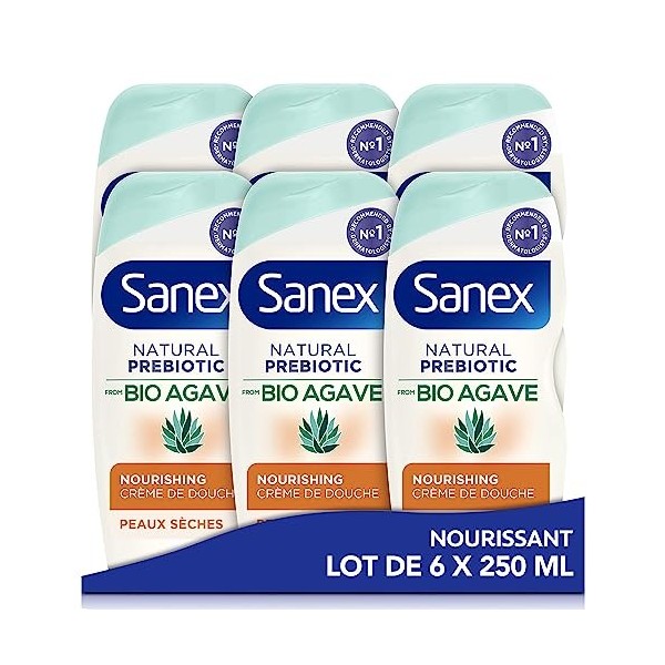 SANEX - Gel Douche Bio Agave Nourrissant - Prébiotique Naturel Issu De l’Agave Bio - Nourrit La Peau - Hydratation 12h - Resp