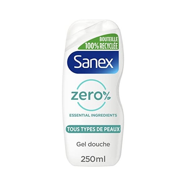 Sanex - Gel Douche Sanex Zéro% Tous Types de Peaux Essential Ingredients - Bouteille 100% Recyclée - Lot de 6 X 250 ml