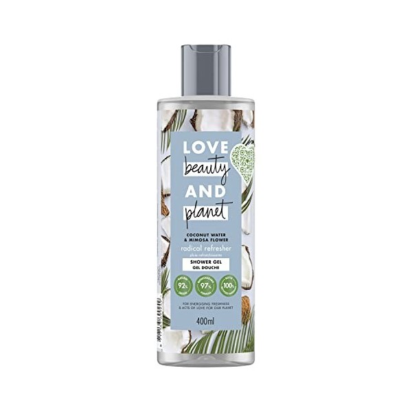 Love Beauty & Planet Gel Douche Femme Vegan Pluie Rafraîchissante, Eau de Coco et Fleur de Mimosa, Ingrédients dOrigine Natu