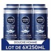 NIVEA Gel douche Protect & Care lot de 6 x 250 ml , Gel douche homme 3-en-1hydratant, Soin lavant à la formule hydratante en