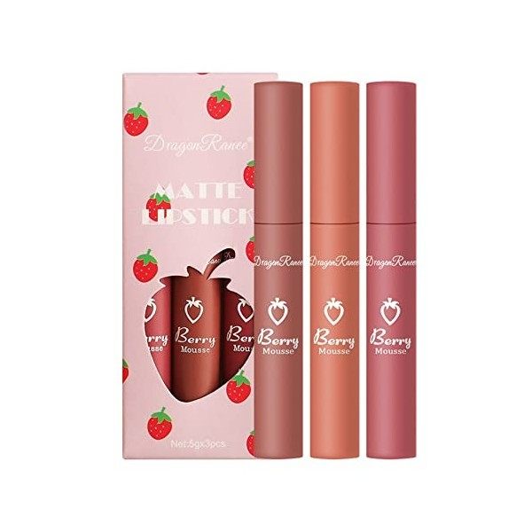 3Pcs kit de Rouge à Lèvres, Femme Rouge à Lèvres Glossy Lipstick Gloss à Lèvres Maquillage Femme Cosmétique Set Brillant roug