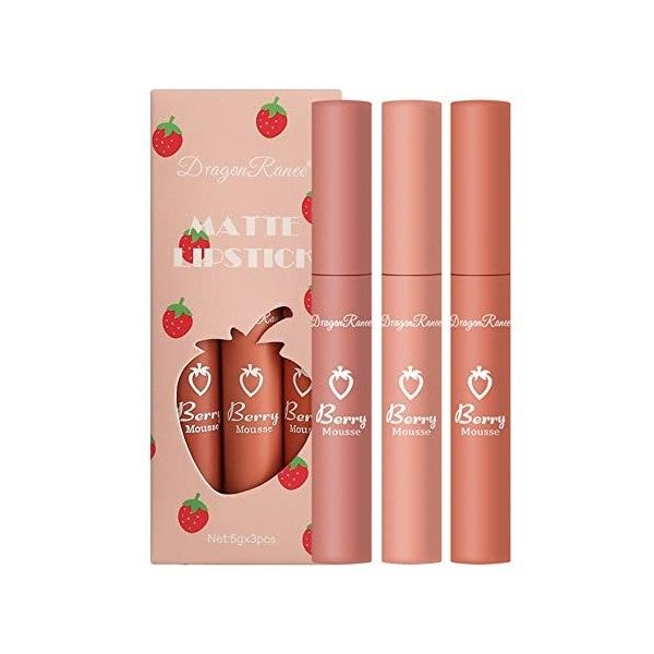 3Pcs kit de Rouge à Lèvres, Femme Rouge à Lèvres Glossy Lipstick Gloss à Lèvres Maquillage Femme Cosmétique Set Brillant roug