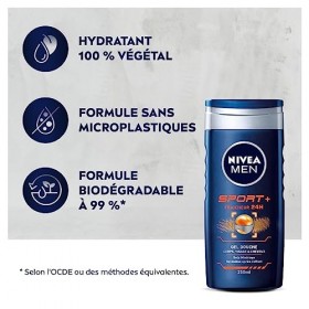 NIVEA MEN Gel Douche Sport 3 en 1 2 x 250 ml , gel douche homme pour corps, visage et cheveux, nettoyant doux après sport, s
