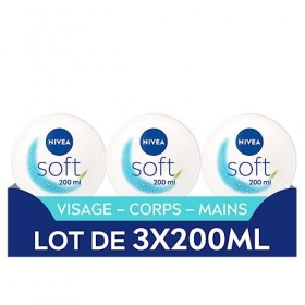 NIVEA Soft Crème de soin hydratante 3-en-1 lot de 3 x 200 ml , Crème visage, corps et mains pour une hydratation intense, Cr