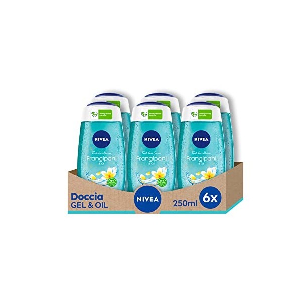 NIVEA Douche Gel Frangipani & Oil 6 x 250 ml, Gel douche avec Frangipani dHawaï, douche hydratante en gel enrichi avec petit