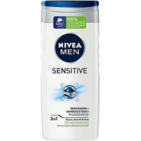 NIVEA MEN Douche de soin Sensitive 250 ml - Gel douche rafraîchissant et nourrissant au lait de bambou - Douche hydratante 