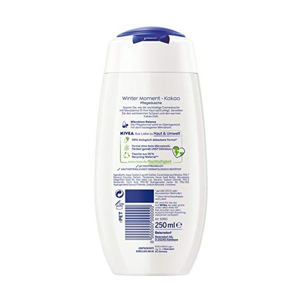 NIVEA Douche de soin hivernale au cacao 250 ml , gel douche dhiver au parfum chaud de cacao, crème de douche à lhuile de m