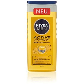 NIVEA MEN Active Energy Gel Douche Revitalisant 250ml Gel Douche Rafraîchissant à la Caféine Naturelle Corps Visage Cheveux