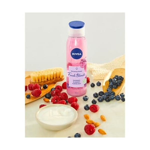 Nivea Fresh Blends – Gel douche parfumé à la framboise 300 ml , gel douche fruité pour femme, gel douche végétalien avec lai