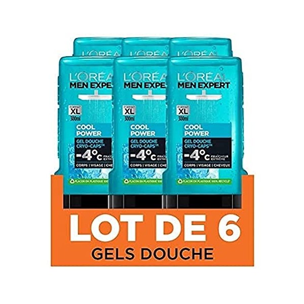 LOréal Men Expert Cool Power Fraicheur Extrême Gel Douche pour Homme 300 ml - Pack de 6