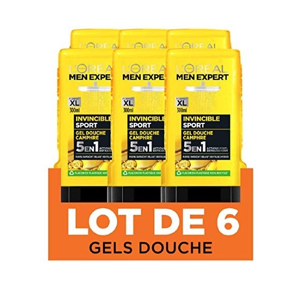 LOréal Men Expert Gel Douche pour Homme Invincible Sport 300 ml - Pack de 6