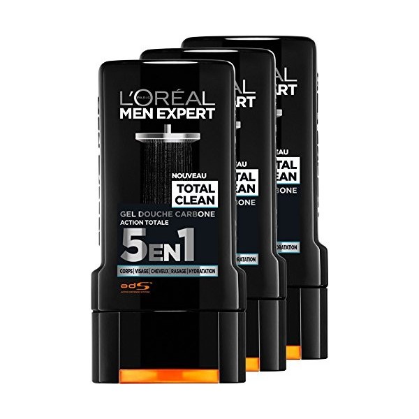 LOréal Men Expert Total Clean Gel Douche 5 en 1 pour Homme 300 ml - Lot de 3