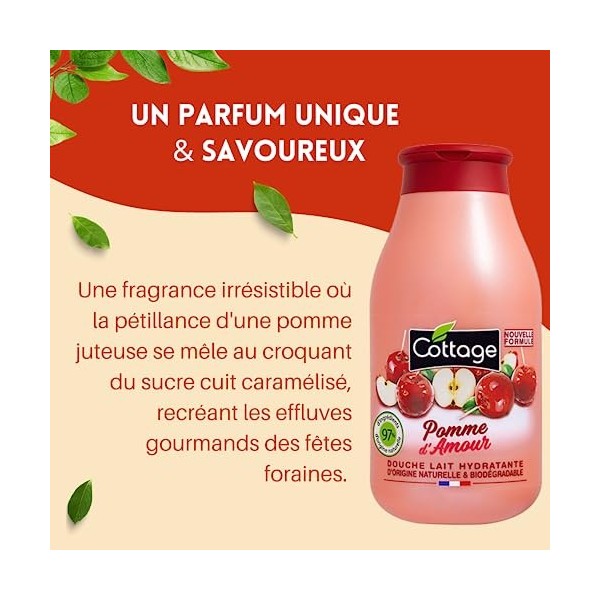 Cottage Gel Douche Lait Hydratant 97% dIngrédients dOrigine Naturelle, 250ml -Fabriqué en France- Pomme dAmour