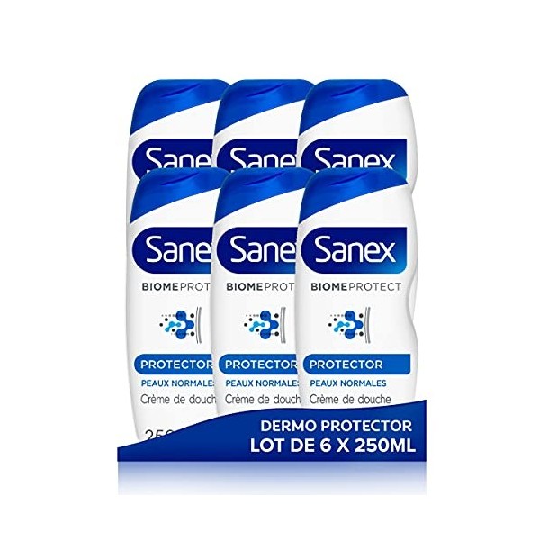 SANEX - Gel Douche BiomeProtect Dermo Protector - Crème de Douche Peaux Normales - Lot de 6 x 250ml