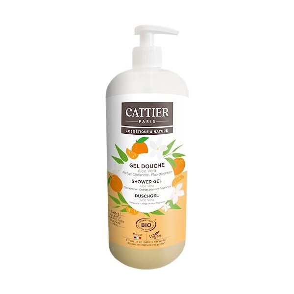 Cattier - Gel douche sans sulfate Parfum Clémentine - Fleur dOranger 1L