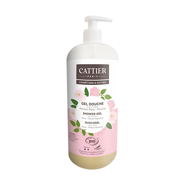 Cattier - Gel douche sans sulfate Parfum Rose - Pivoine 1L