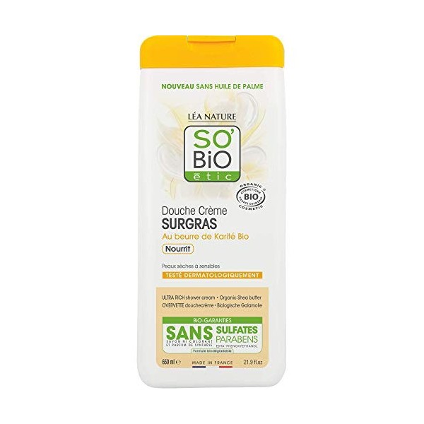 SOBiO etic Douche Creme Surgras à lHuile de Karite Bio 650 ml