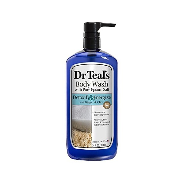 Dr Teals - Gel douche détoxifiant et énergisant avec sel d’Epsom, gingembre et argile - 710 ml