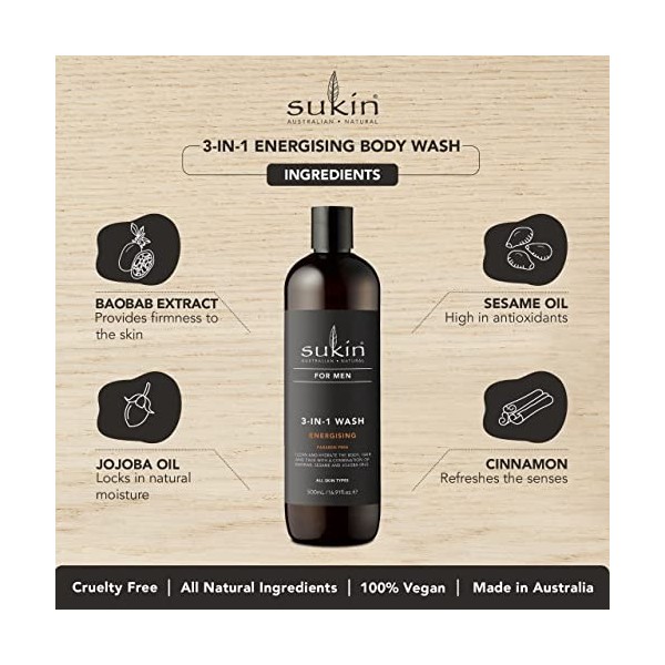 Sukin Gel douche 3 en 1 pour homme - Énergie