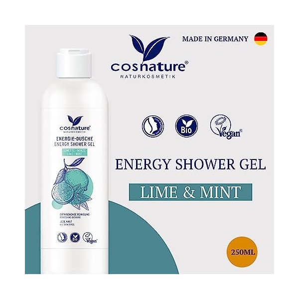 GEL DOUCHE ENERGIE MENTHE & CITRON VERT BIO 250ML COSNATURE