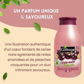 Cottage Gel Douche Lait Hydratant 97% dIngrédients dOrigine Naturelle, 250ml -Fabriqué en France-Cerise Noire et Pistache
