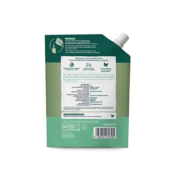 Naturé Moi - Eco-recharge Crème Douche Nourrissante à lamande douce bio de Provence - Hydrate et nourrit les peaux normales 