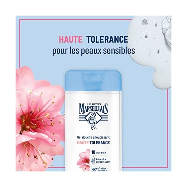 Le Petit Marseillais - Gel Douche Adoucissant Haute Tolérance Fleur d’Amandier Bio, Gel Douche Peaux Sensibles, Gel Douche Bé