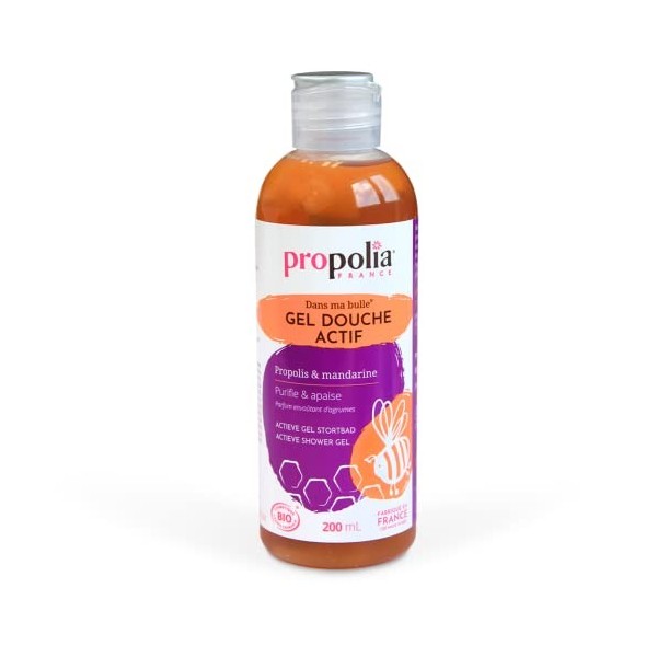 PROPOLIA - Bio - Gel douche Actif Propolis / Mandarine / Camomille - Purifiant et Apaisant - Enfants et Adultes - Fabriqué en