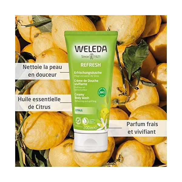 WELEDA - Crème de douche vivifiante au citrus - Nettoie la peau en douceur - Tube 200 ml