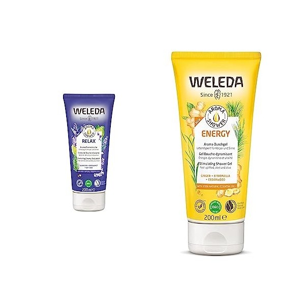 WELEDA - Gel Douche Dynamisant Aroma Energy - Aux Huiles Essentielles - Formule 100 % Naturelle - Tube 200 ml & Crème de Douc