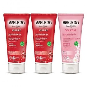 WELEDA - TRIO Inspire - Crème de Douche éveil des sens à la Grenade X2 + Sensitive Crème de Douche Confort à lAmande X1 - Ve