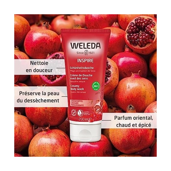 WELEDA - TRIO Inspire - Crème de Douche éveil des sens à la Grenade X2 + Sensitive Crème de Douche Confort à lAmande X1 - Ve