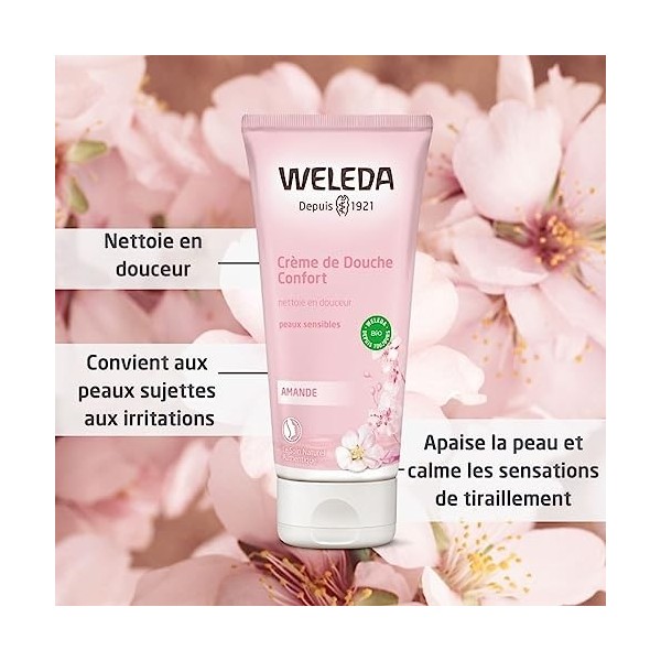 WELEDA - Trio Crème de Douche Confort à lAmande - Nettoie en douceur - Vegan* - Certifié Natrue** - Tube 200 ml x 3