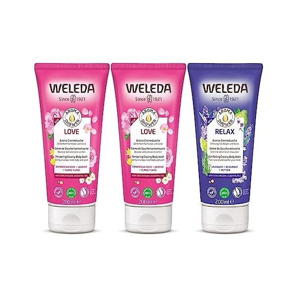 WELEDA - TRIO Aroma shower Love - Crème de Douche harmonisante X2 + Aroma shower Relax Crème de Douche relaxante X1 - Vegan* 