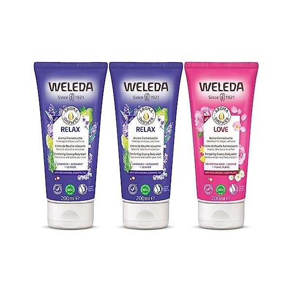 WELEDA - TRIO Aroma shower Relax - Crème de Douche relaxante X2 + Aroma shower Love Crème de Douche harmonisante X1 - Vegan* 